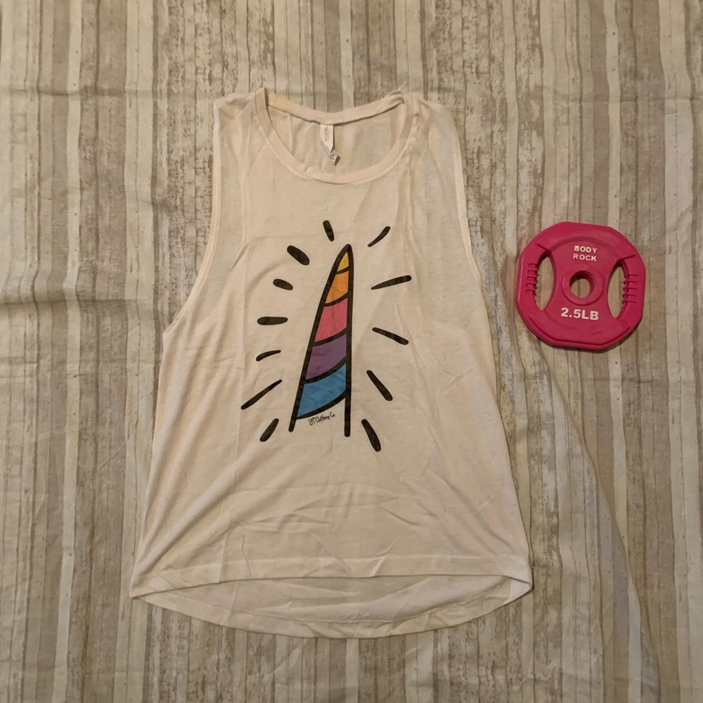 💪🏻 LFT Clothing Co Unicorn White Medium Muscle Tank